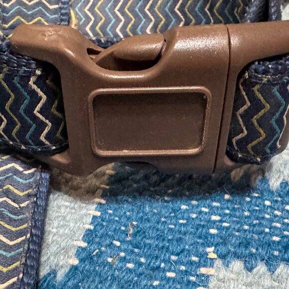 No Pull Dog T-Harness, Chevron Pattern Blue & Green with Brown Buckle - Picture 14 of 14